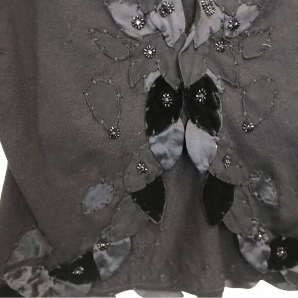 Nougat London Silk Velvet Embellished Floral Cardigan Fitted Knit Sweater Top L - Picture 6 of 16